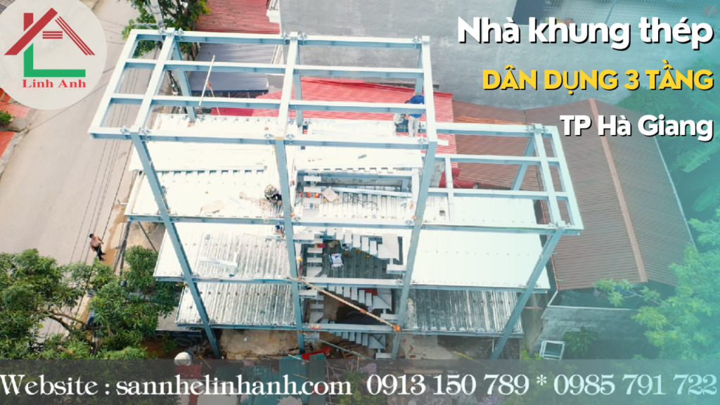 Nhà khung thép 4 tầng sàn tôn decking