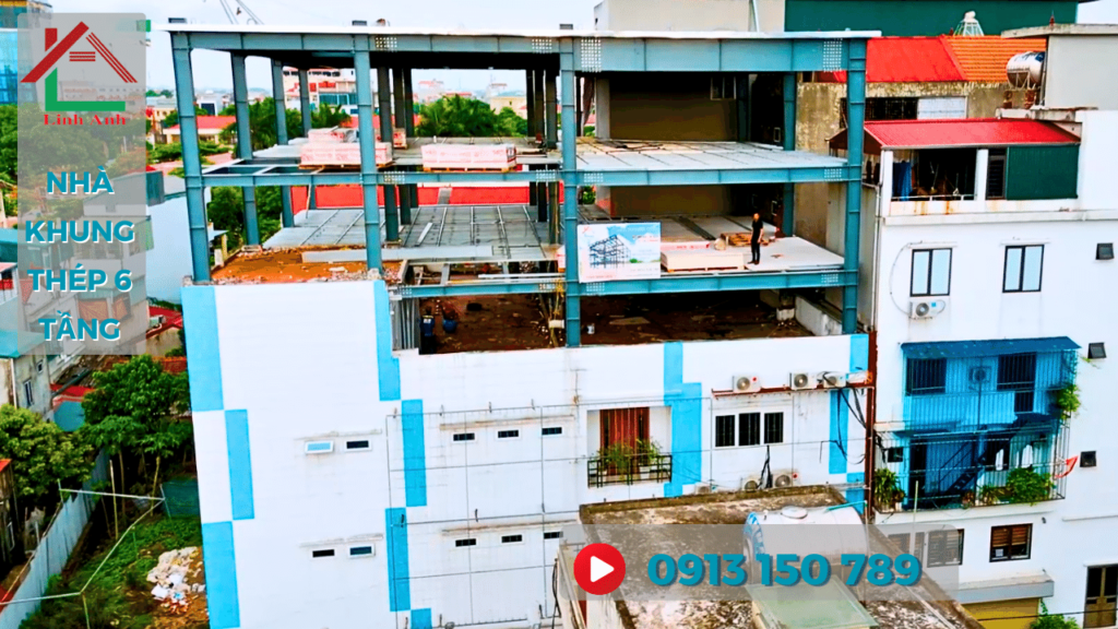 Linh Anh thi công nhà khung thép sàn tấm cemboard 6 tầng